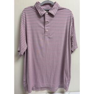 FootJoy Golf Polo Shirt Men's Large Pink Black White Stripe Performance Stretch